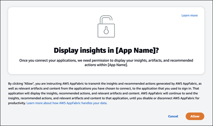 Dialog box requesting permission to display insights and artifacts within an application.