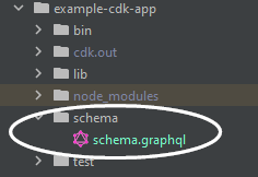 File structure showing a schema folder containing schema.graphql file.