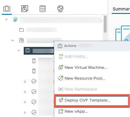 La voce di menu Deploy OVF Template.