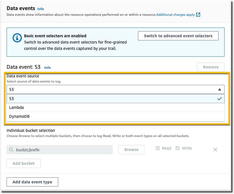 Selettori di eventi di base per gli eventi di dati su un percorso