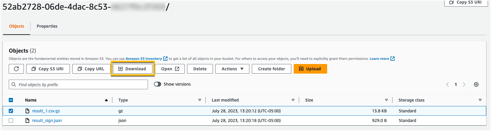 Download di un file di risultati della query