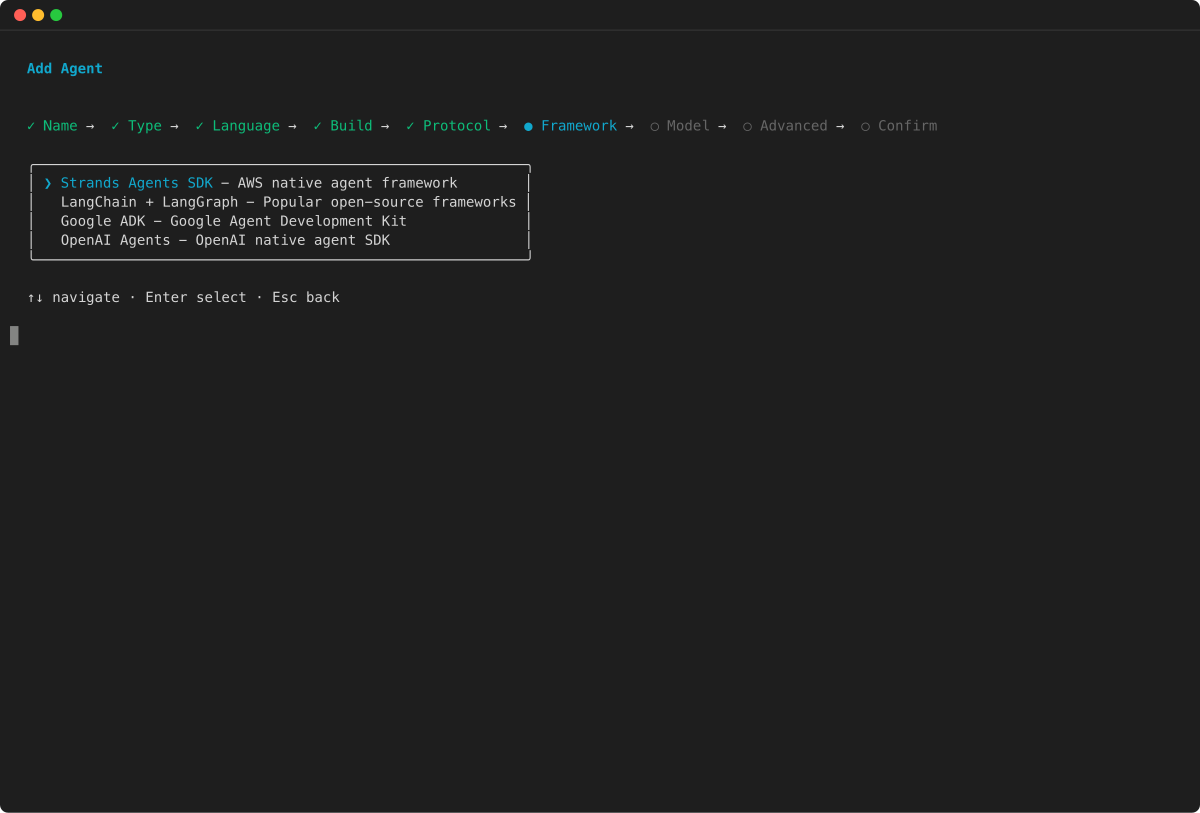 Crea procedura guidata: seleziona il framework