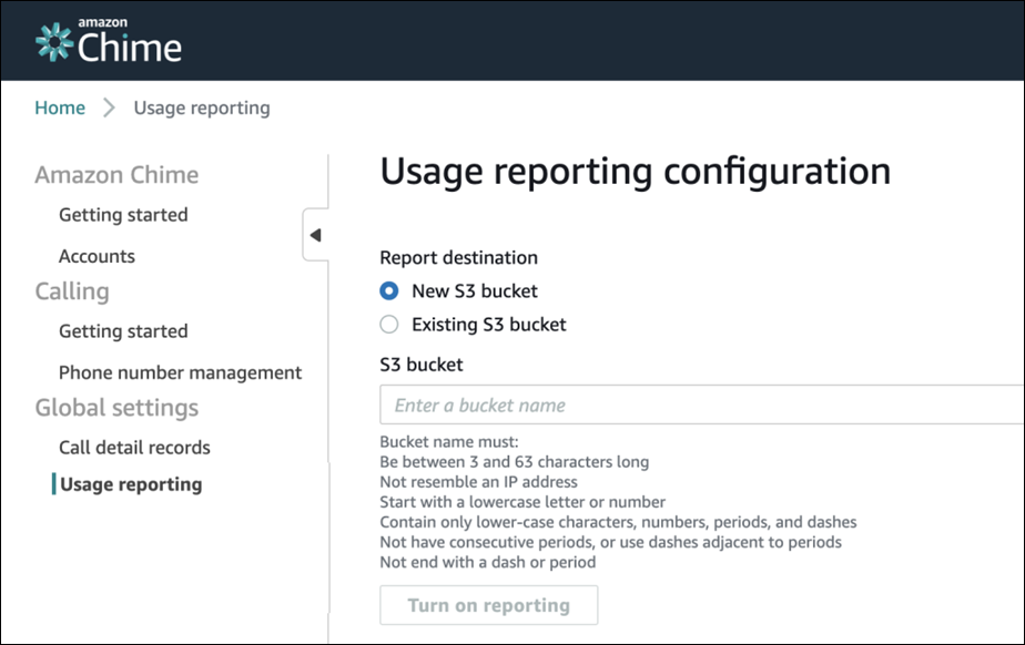 Configura il bucket Amazon S3 e attiva i report settimanali sull'utilizzo
