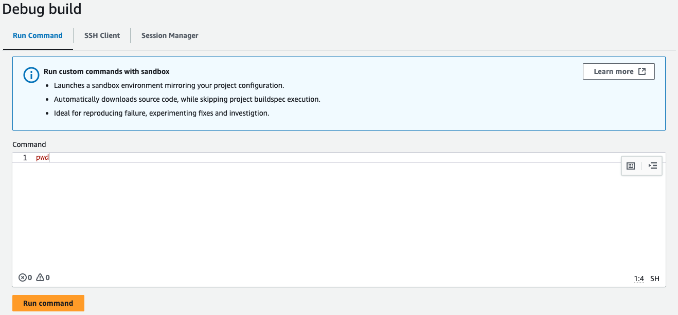 La pagina dei dettagli del comando di esecuzione nella console.