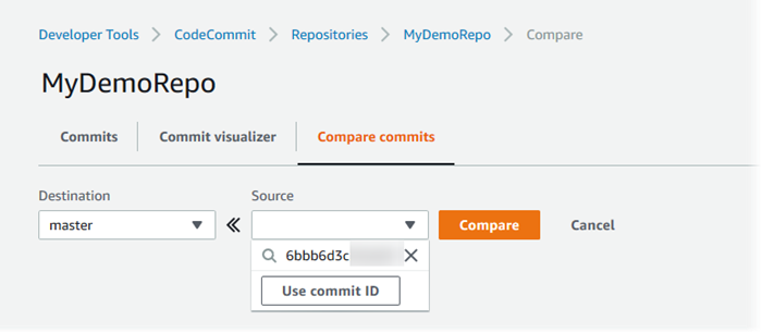 Confronta rami, tag o commit IDs
