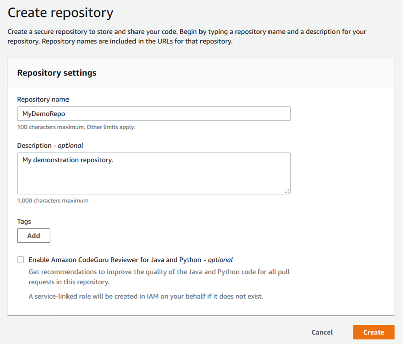 Creazione di un repository dalla console