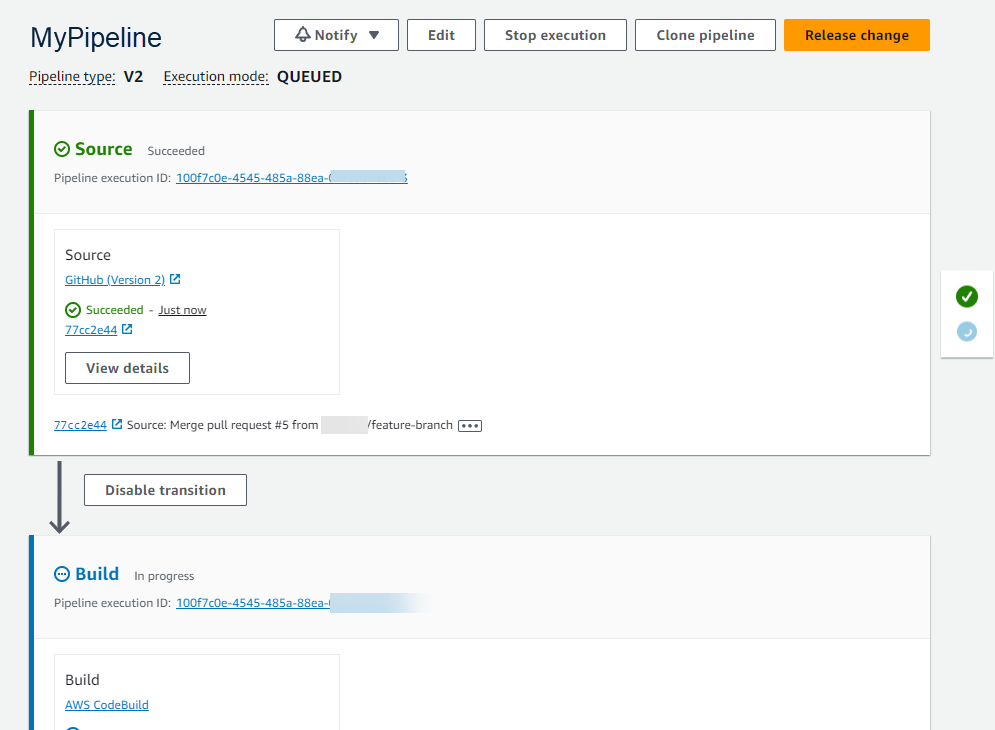 Un esempio di processo di rilascio che utilizza CodePipeline.