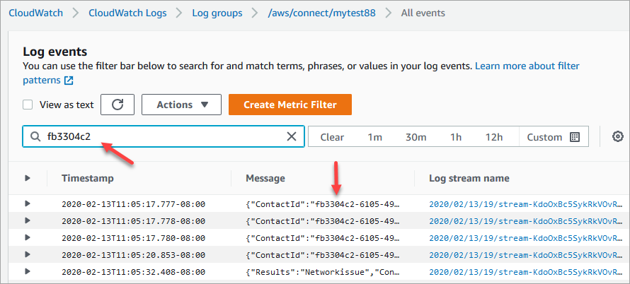 Gli eventi di log elencati per mytest88.