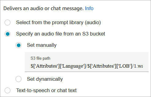 Il percorso del file S3 specificato manualmente utilizzando gli attributi.