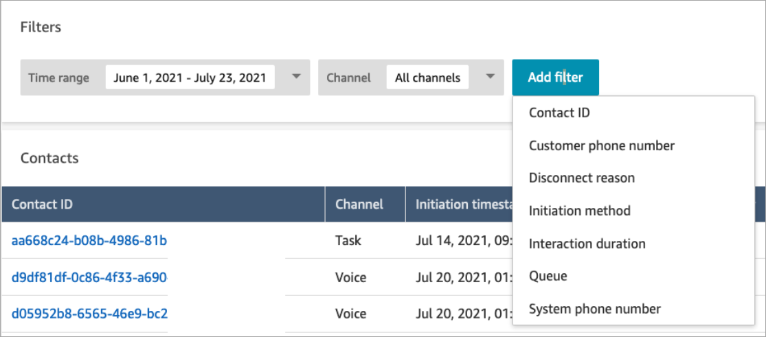 Filters interface showing time range, channel selection, and additional filter options.