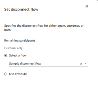 Il blocco Imposta flusso disconnessione, il menu a discesa Seleziona un flusso, l'opzione Flusso di disconnessione di esempio.