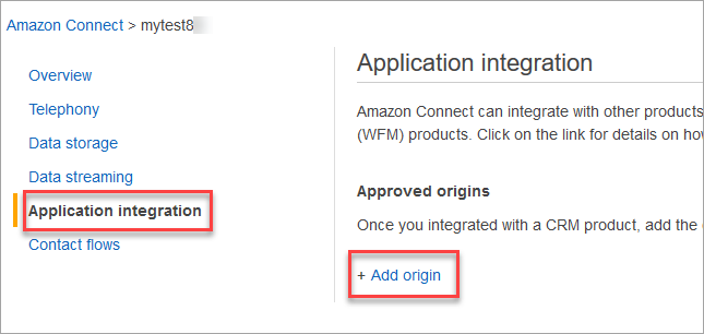 Riquadro di navigazione a sinistra, opzione Integrazione delle applicazioni, Aggiungi origine.