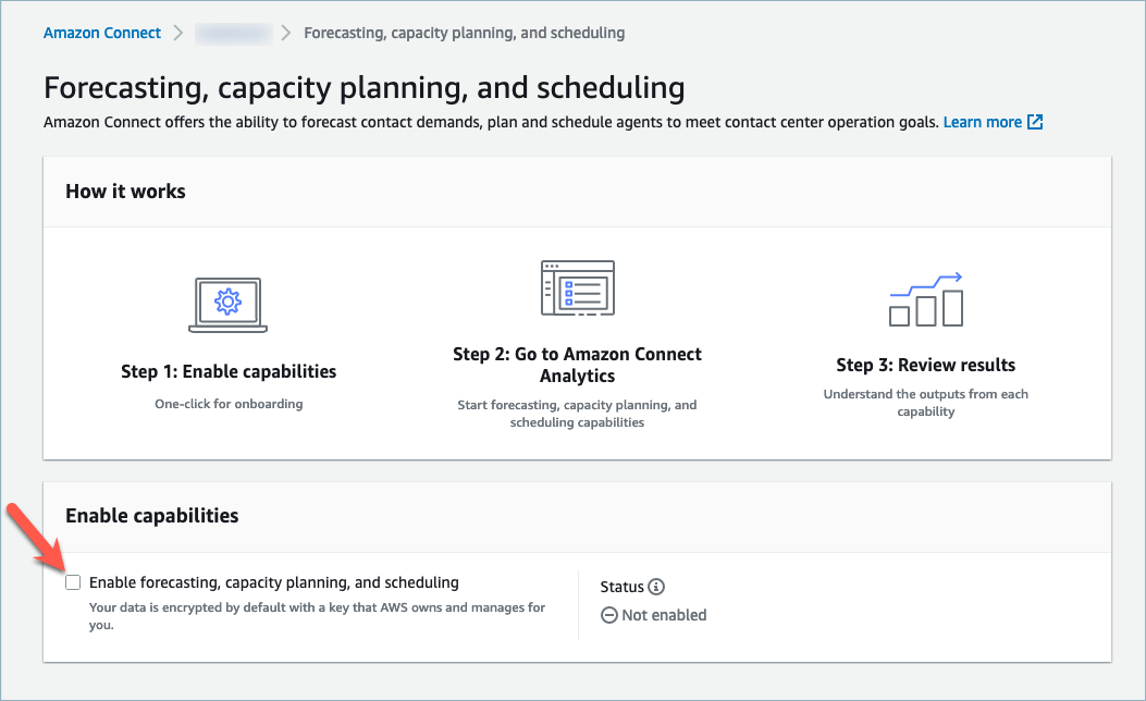 Opzione per abilitare Previsione, pianificazione della capacità e calendarizzazione.