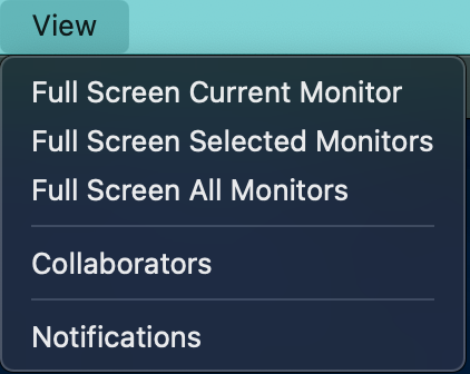 Dropdown menu showing options for Full Screen, Collaborators, and Notifications.