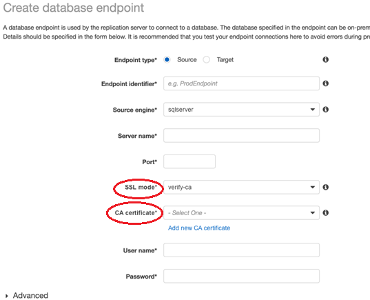 AWS Database Migration Service Gestione dei certificati SSL