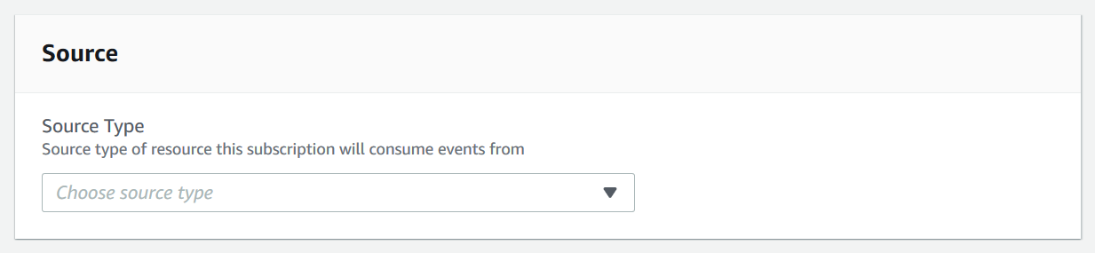 Source Type dropdown menu for selecting the type of resource for event consumption.