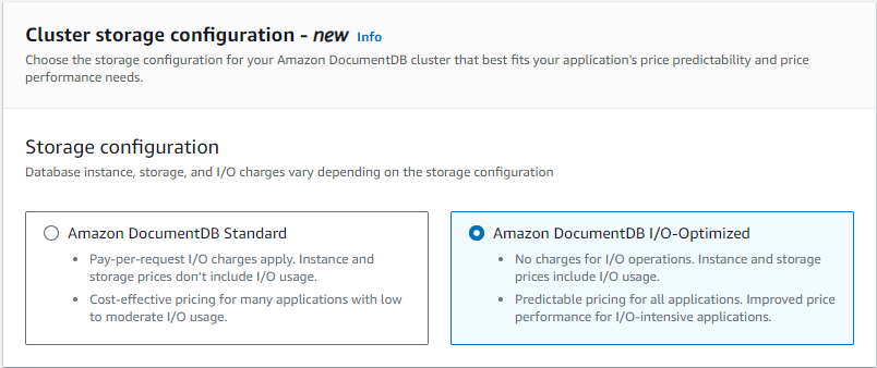 Immagine: una schermata della console con le opzioni di configurazione dello storage del cluster.