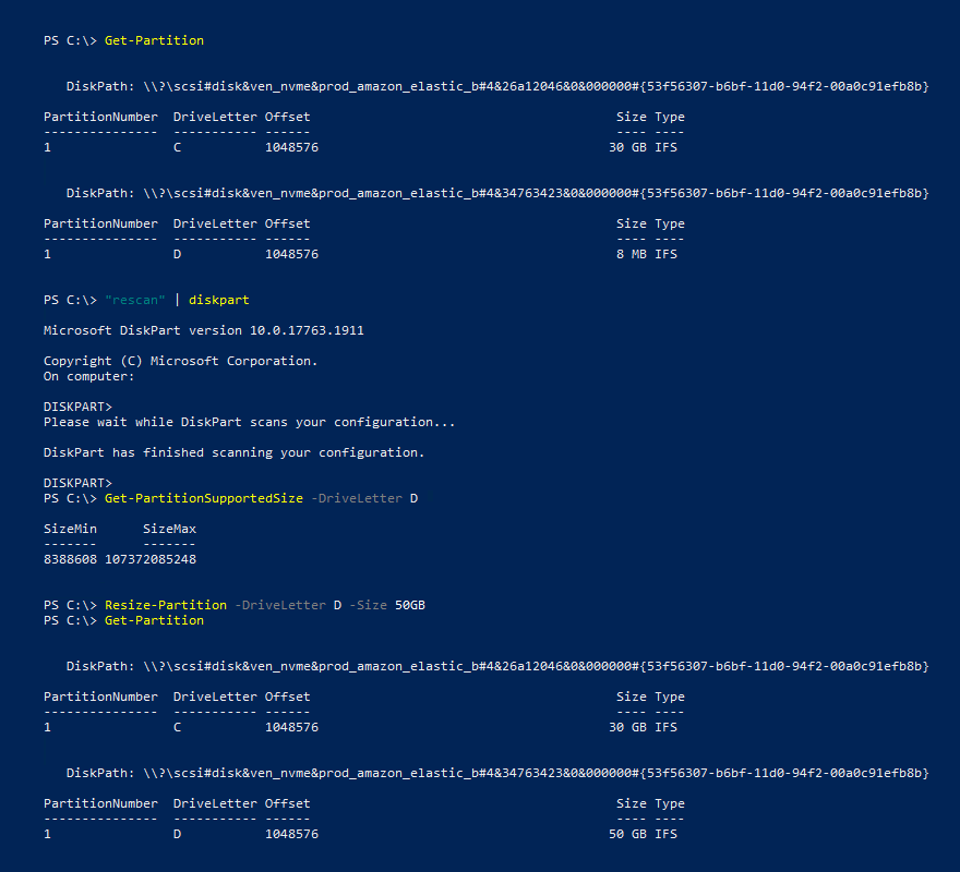 Estendi una partizione usando PowerShell - specific