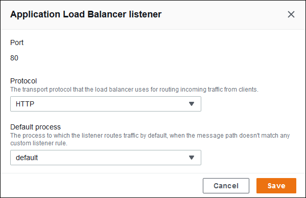 Finestra di dialogo dei listener di Application Load Balancer