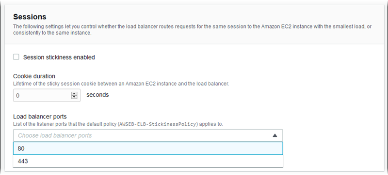 Impostazioni di Classic Load Balancer per la persistenza e la durata della sessione