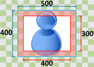 Blue figure icon centered within red square frame on checkered background.