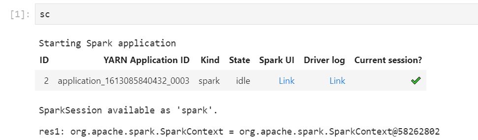 Screenshot delle informazioni principali dell'applicazione Spark, con collegamento all'interfaccia utente di Spark. Il collegamento viene visualizzato in un blocco note quando si esegue un'applicazione Spark.