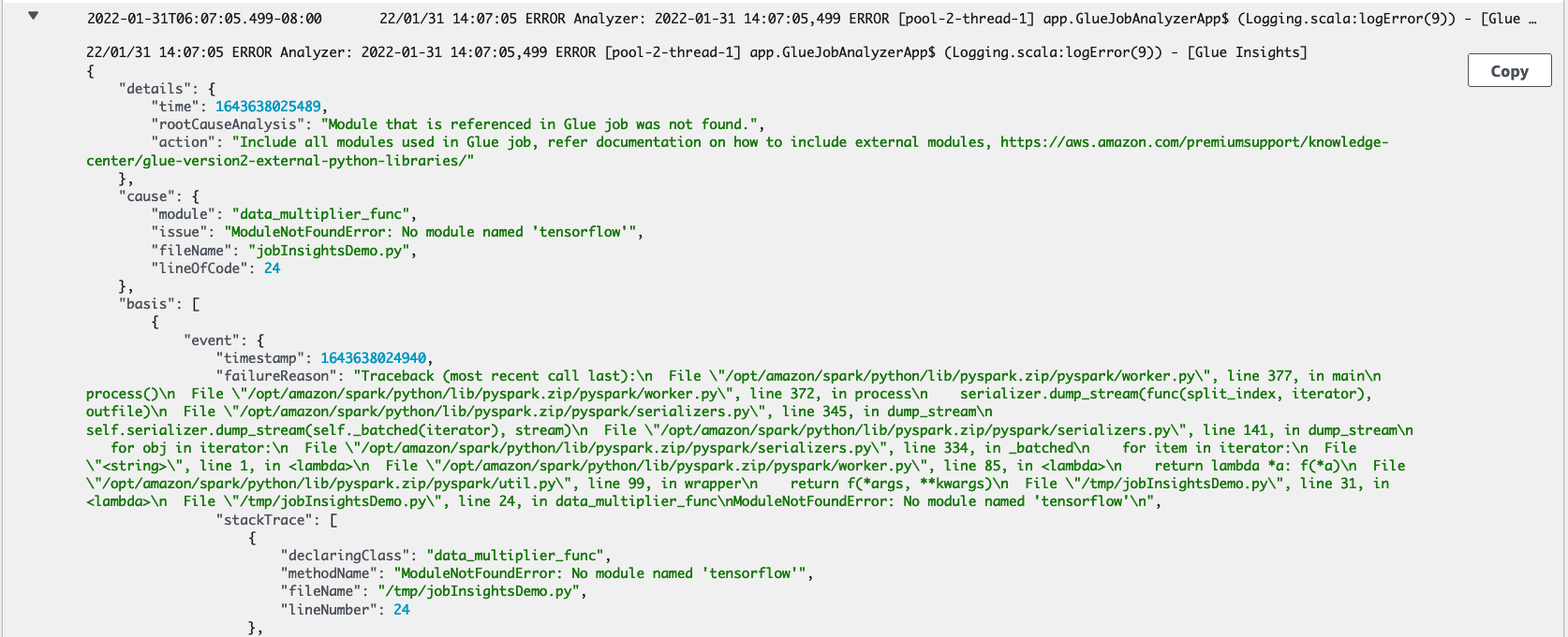 Il flusso di job-insights-rule-driver log.