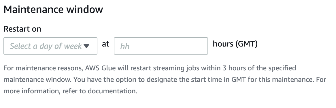 Specificare una finestra di manutenzione in Studio AWS Glue