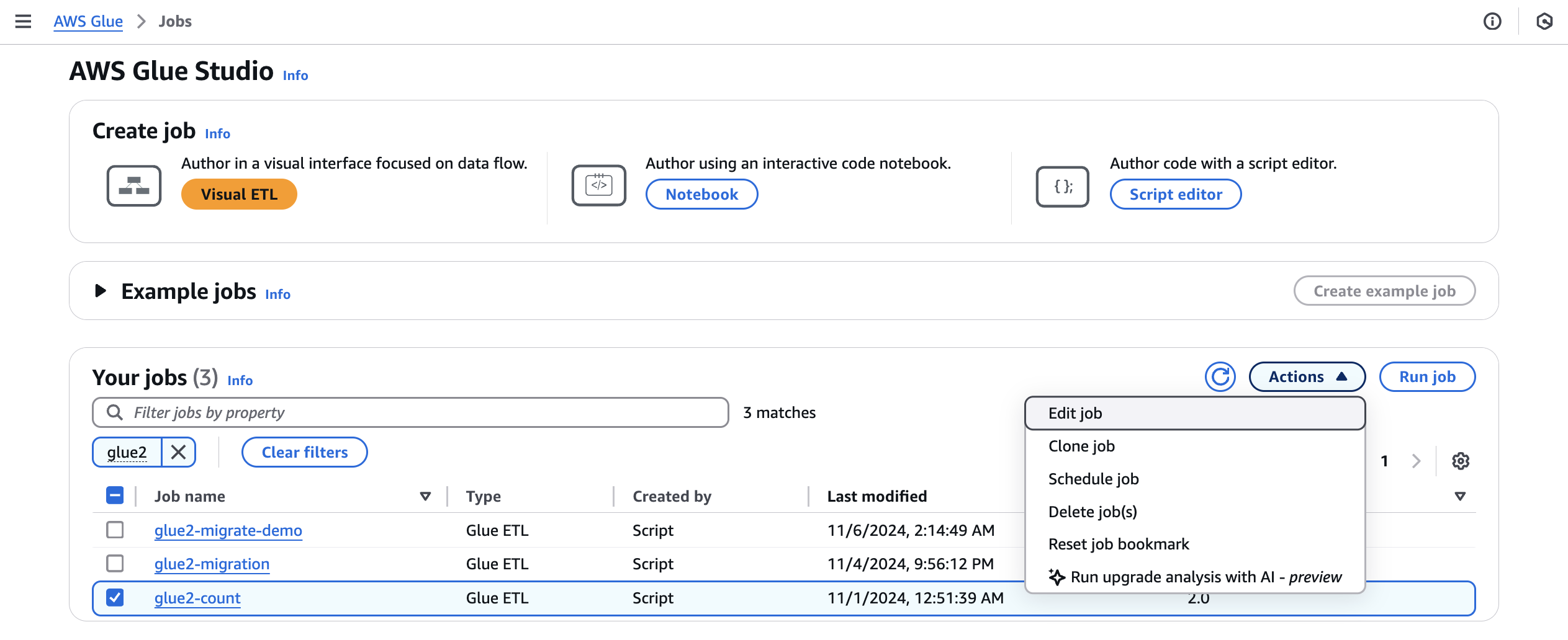 La schermata mostra l'analisi Upgrade with AI dal menu delle azioni.