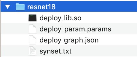 La directory del modello compilato resnet18 contiene quattro file.