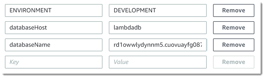 Variabili di ambiente nella console Lambda.