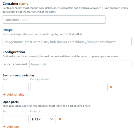 Configurazione dell'implementazione di un servizio container nella console Lightsail