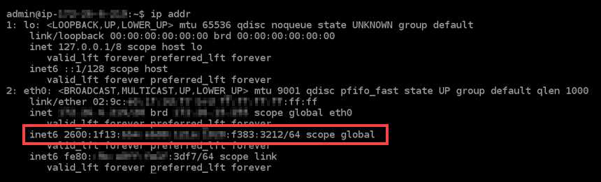 IPv6configurato sull'istanza.