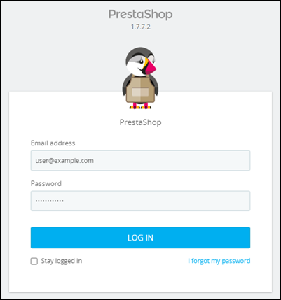 La pagina di accesso alla dashboard di PrestaShop amministrazione