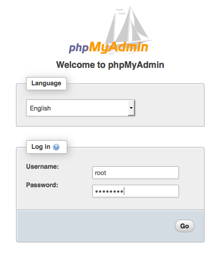 Il risultato della digitazione dell'URL dell'MyAdmin installazione di php è la schermata di accesso di MyAdmin php.