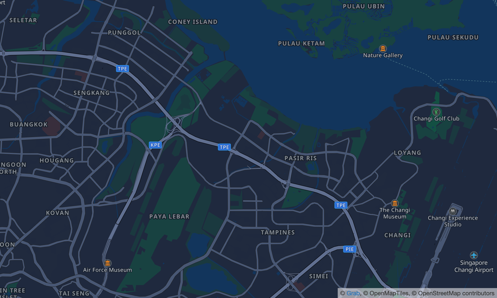 Map showing Singapore areas like Changi, Pasir Ris, and Pulau Ubin with roads and landmarks.