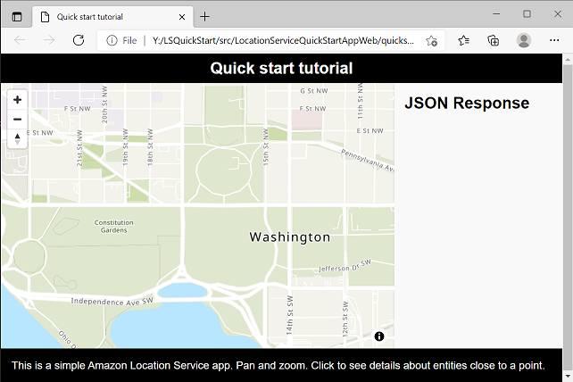 Map of Washington D.C. showing Constitution Gardens and Independence Ave SW in an Servizio di posizione Amazon app.