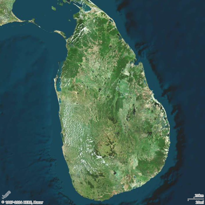 Risposta dell'API Static Maps che utilizza il parametro zoom per inquadrare lo Sri Lanka, dimostrando l'inquadratura basata sullo zoom come alternativa al raggio.