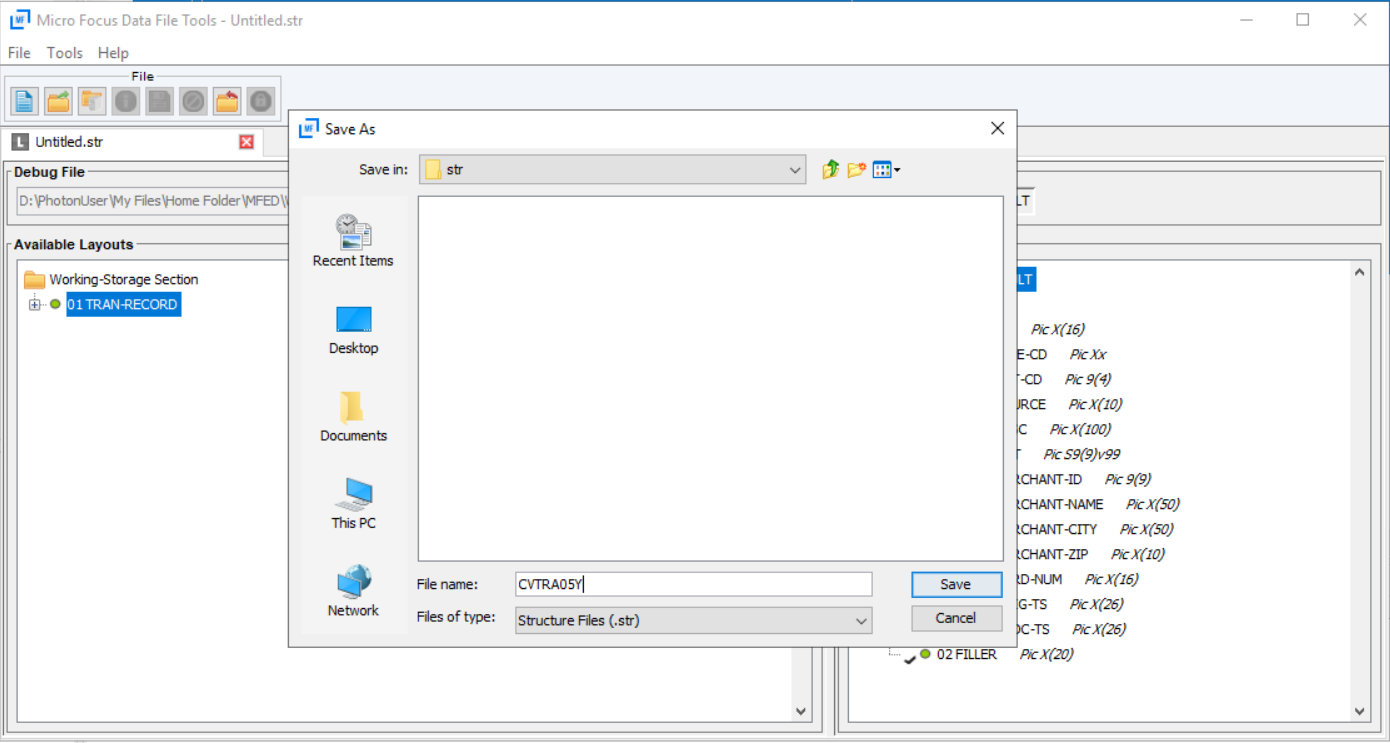 Salvataggio del file str in Enterprise Developer.