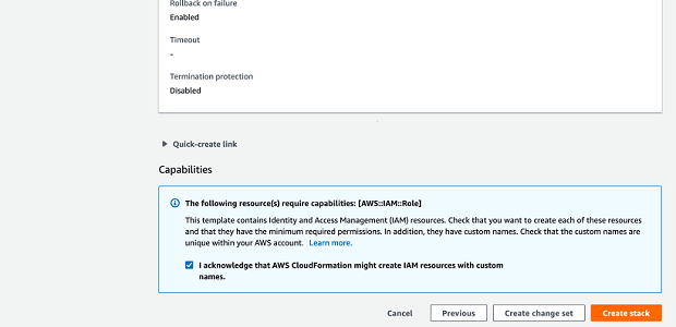 Specify stack details page with Stack name field and Parameters section showing LocalUserName.