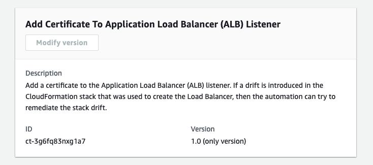 Application Load Balancer (ALB) Interfaccia per l'aggiunta di certificati listener con descrizione e dettagli sulla versione.