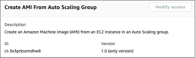 Crea AMI From Auto Scaling Group cambia tipo con ID ct-3e3prksxmdhw8 e versione 1.0.