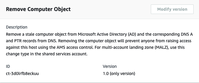 Remove Computer Object change type details in AMS console interface.