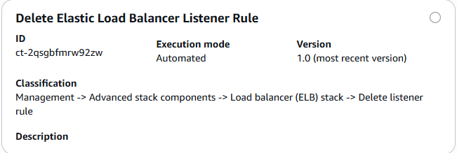 Schermata del tipo di modifica della regola Delete ELB listener nella console AMS