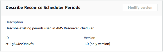 Descrivi il tipo di modifica di Resource Scheduler Periods mostrando le informazioni su ID e versione