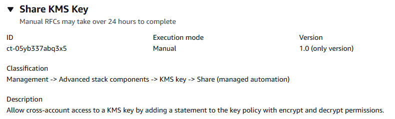 Condividi i dettagli del tipo di modifica della chiave KMS che mostrano la modalità di esecuzione manuale e il percorso di classificazione.