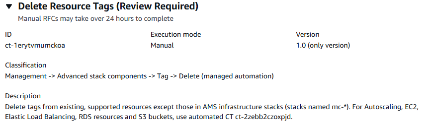 Interfaccia Delete Resource Tags che mostra i dettagli per una modifica manuale da digitare. AWS