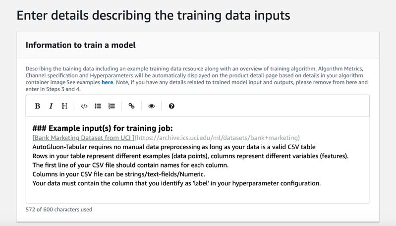 Esempio di come gli input dei dati di formazione appaiono a un venditore.