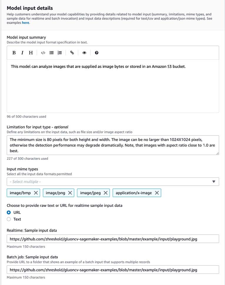 Esempio di come gli input dei dati del modello vengono visualizzati da un venditore.