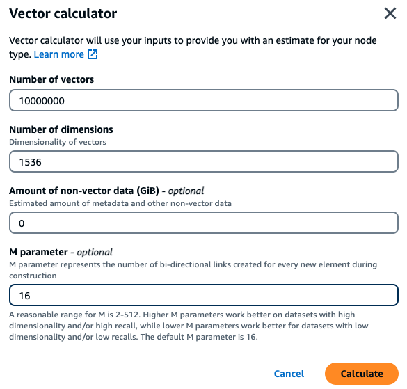 Il tipo di nodo consigliato dalla calcolatrice vettoriale, in base all'input della calcolatrice.